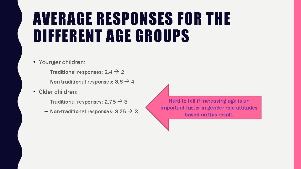 AVERAGE RESPONSES FOR THE DIFFERENT AGE GROUPS • Younger children: – Traditional responses: 2.