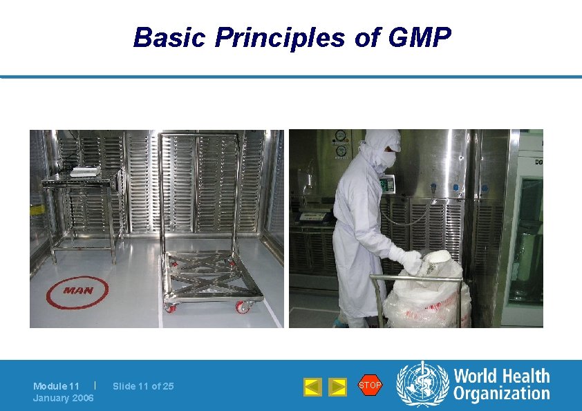 Basic Principles of GMP Module 11 | January 2006 Slide 11 of 25 STOP