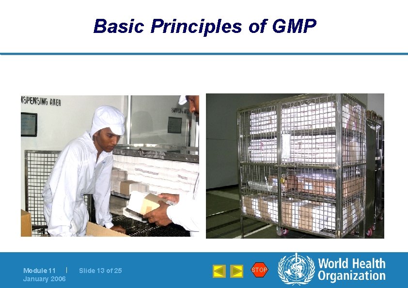 Basic Principles of GMP Module 11 | January 2006 Slide 13 of 25 STOP Basic Principles of GMP Module 11 | January 2006 Slide 13 of 25 STOP