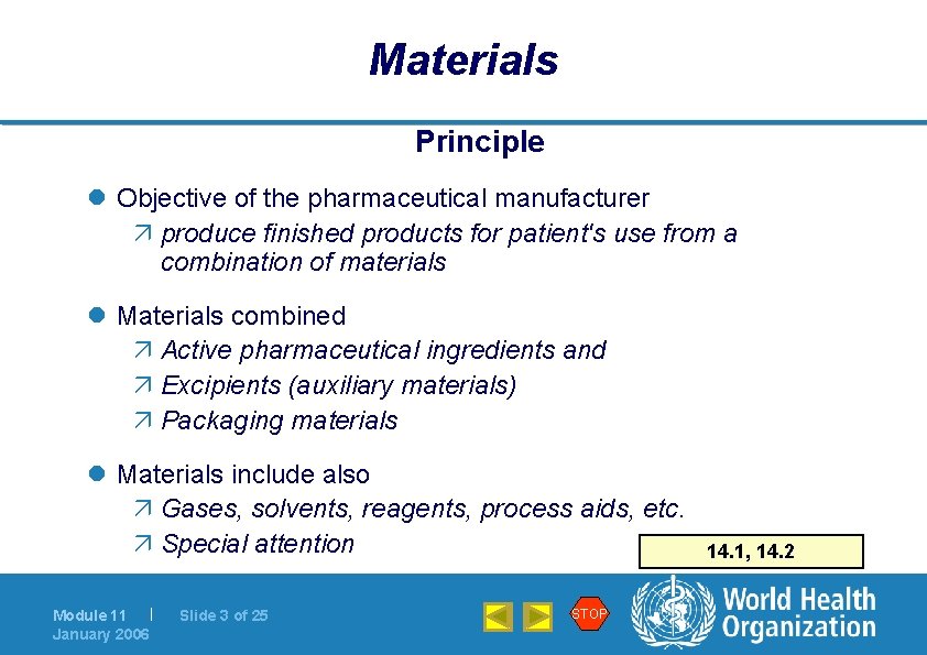 Materials Principle l Objective of the pharmaceutical manufacturer ä produce finished products for patient's
