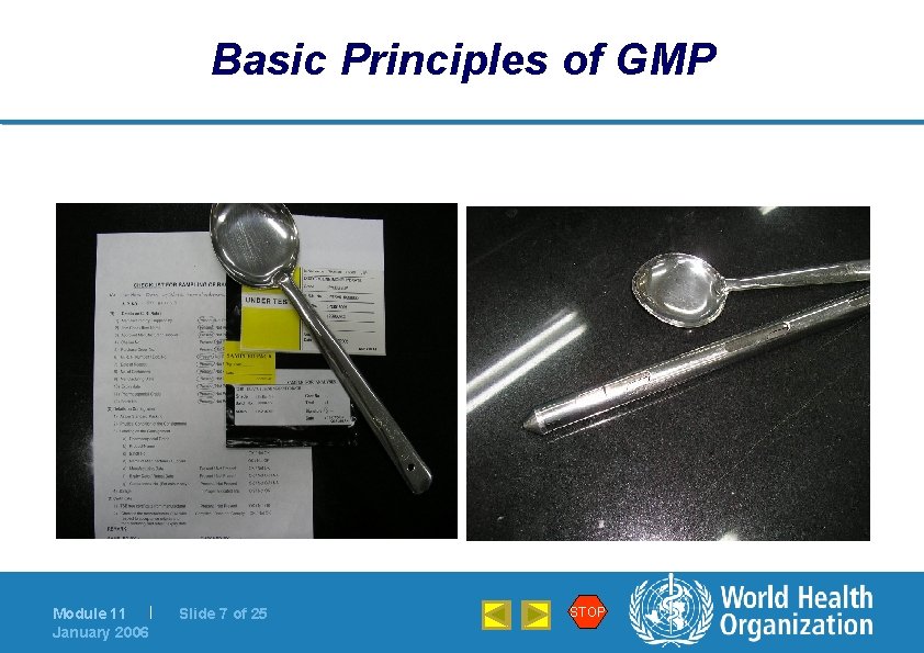 Basic Principles of GMP Module 11 | January 2006 Slide 7 of 25 STOP