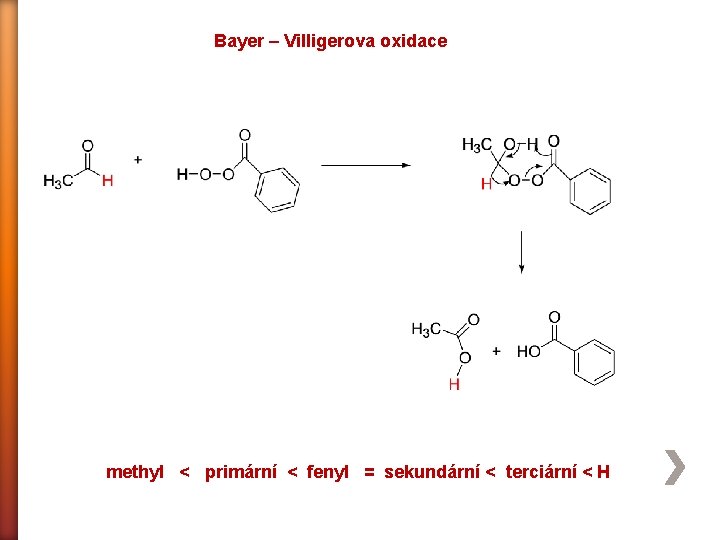 Bayer – Villigerova oxidace methyl < primární < fenyl = sekundární < terciární <