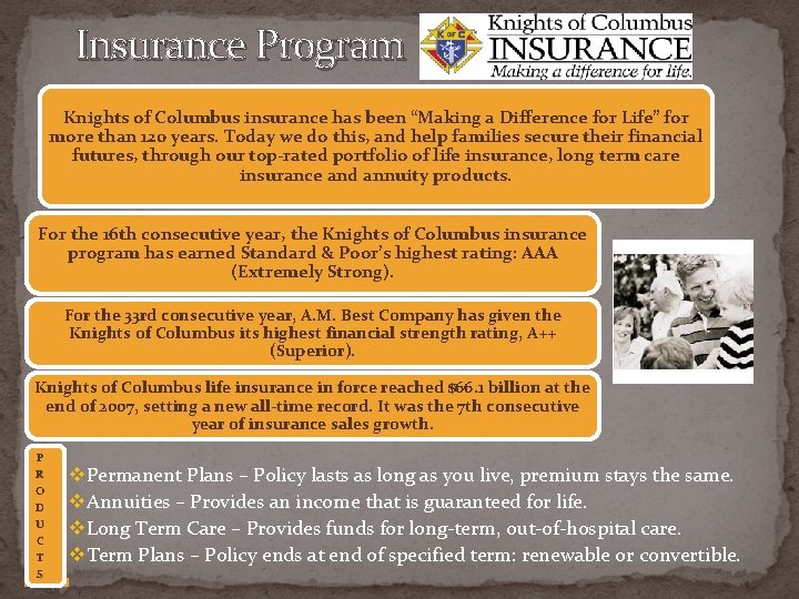 Insurance Program Knights of Columbus insurance has been “Making a Difference for Life” for