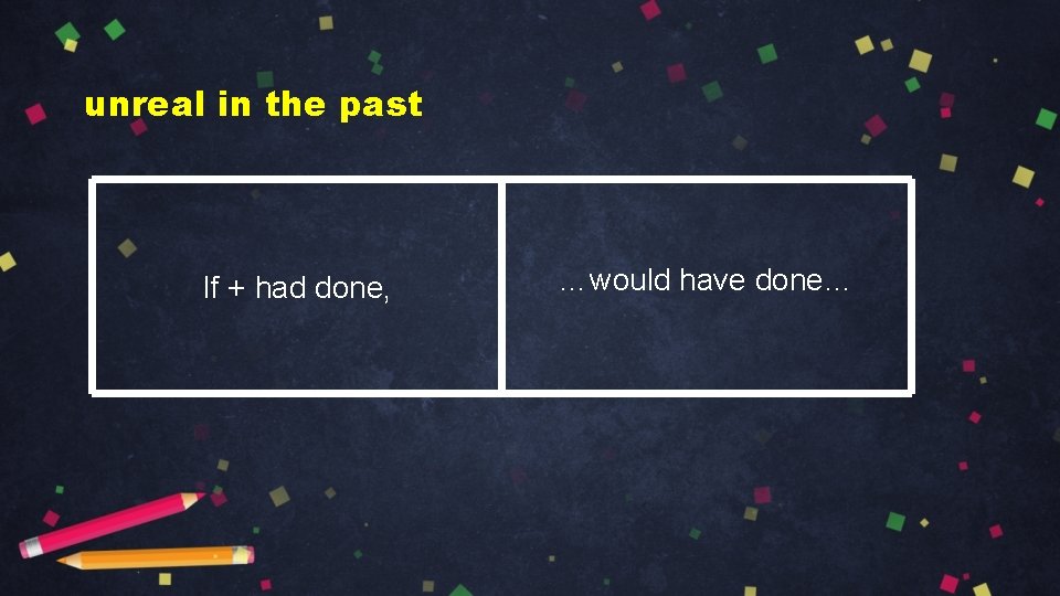 unreal in the past If + had done, …would have done… 