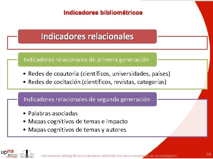 Indicadores bibliométricos Indicadores relacionales de primera generación • Redes de coautoría (científicos, universidades, países)