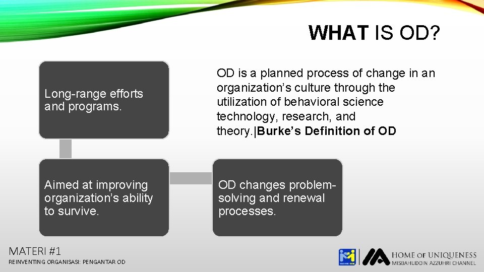 WHAT IS OD? Long-range efforts and programs. OD is a planned process of change