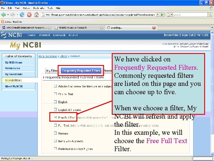 We have clicked on Frequently Requested Filters. Commonly requested filters are listed on this