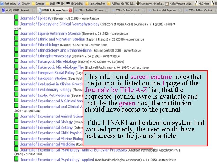 This additional screen capture notes that the journal is listed on the J page