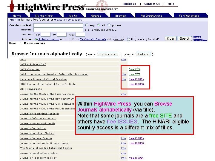 High. Wire Press 4 Within High. Wire Press, you can Browse Journals alphabetically (via