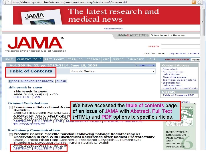 We have accessed the table of contents page of an issue of JAMA with