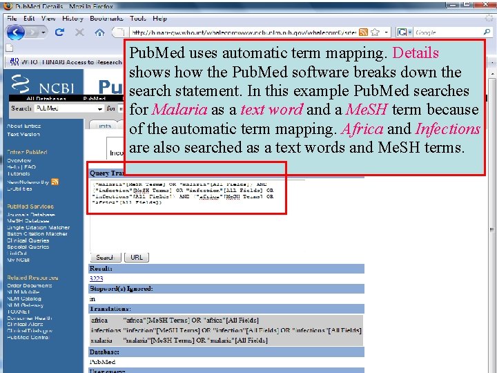 Details page Pub. Med uses automatic term mapping. Details shows how the Pub. Med