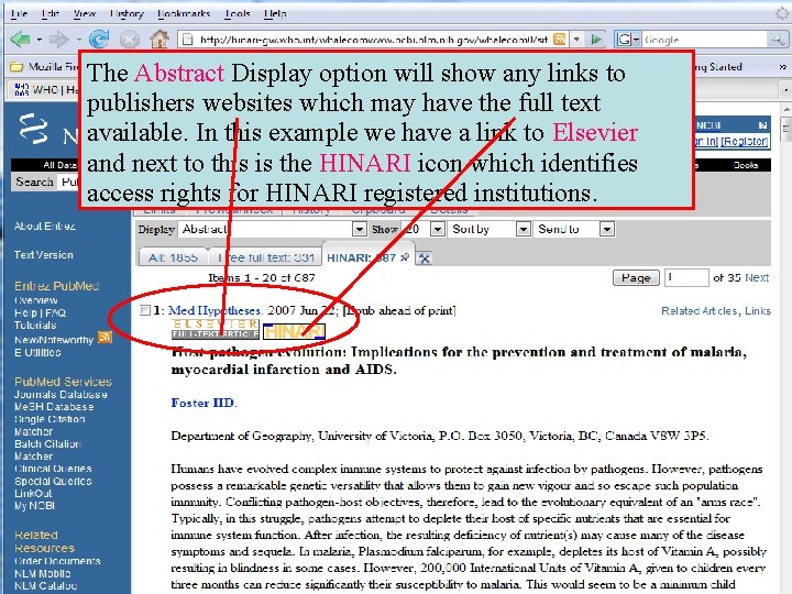 The Abstract Display option will show any links to Abstract format – full text