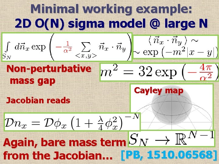 Minimal working example: 2 D O(N) sigma model @ large N Non-perturbative mass gap