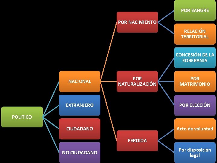 POR SANGRE POR NACIMIENTO RELACIÓN TERRITORIAL CONCESIÓN DE LA SOBERANIA NACIONAL POR NATURALIZACIÓN POR