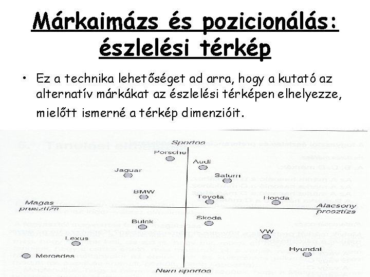 Márkaimázs és pozicionálás: észlelési térkép • Ez a technika lehetőséget ad arra, hogy a