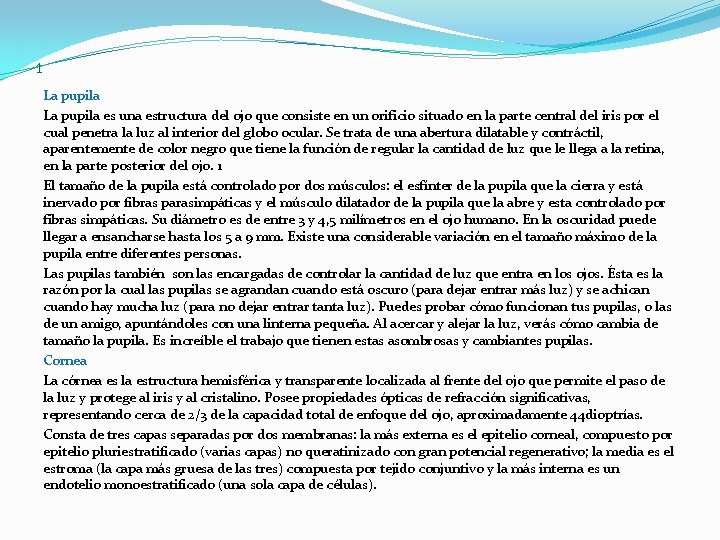 1 La pupila es una estructura del ojo que consiste en un orificio situado