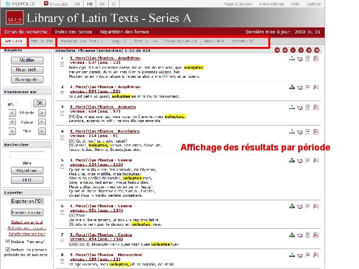 Affichage des résultats par période 