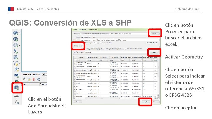 Ministerio de Bienes Nacionales QGIS: Conversión de XLS a SHP Gobierno de Chile Clic