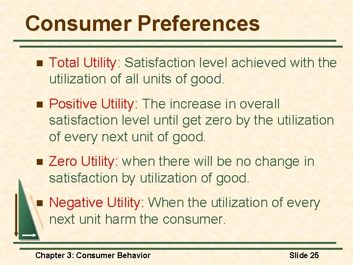 Consumer Preferences n Total Utility: Satisfaction level achieved with the utilization of all units