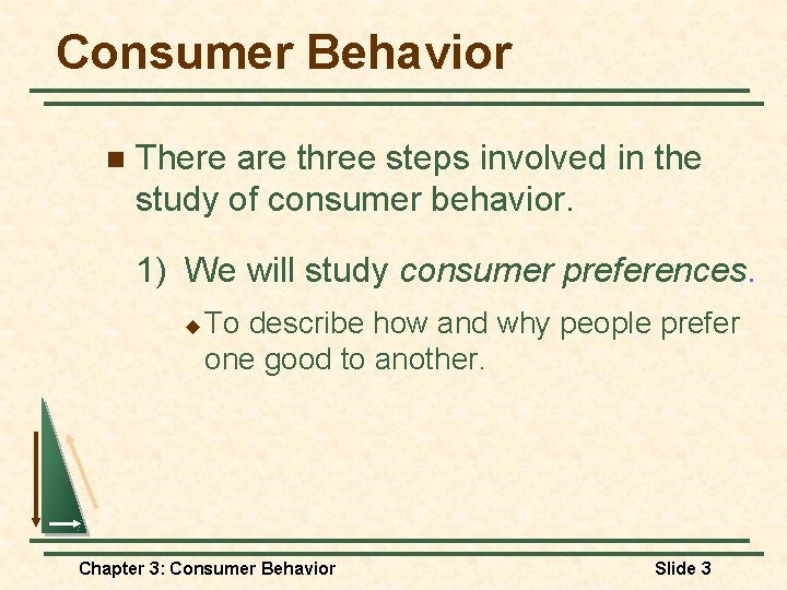 Consumer Behavior n There are three steps involved in the study of consumer behavior.