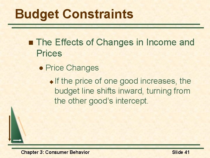 Budget Constraints n The Effects of Changes in Income and Prices l Price Changes Budget Constraints n The Effects of Changes in Income and Prices l Price Changes