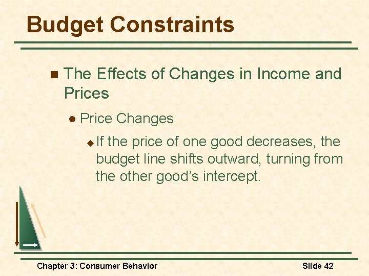 Budget Constraints n The Effects of Changes in Income and Prices l Price Changes Budget Constraints n The Effects of Changes in Income and Prices l Price Changes
