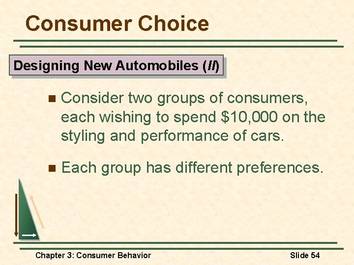 Consumer Choice Designing New Automobiles (II) n Consider two groups of consumers, each wishing