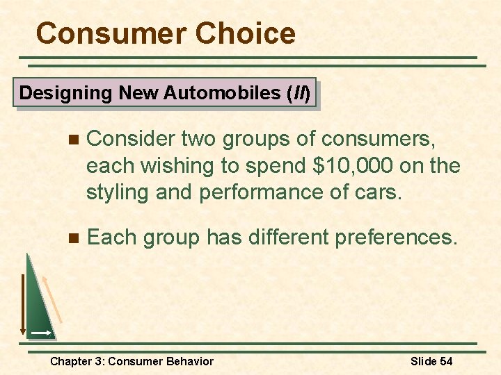 Consumer Choice Designing New Automobiles (II) n Consider two groups of consumers, each wishing Consumer Choice Designing New Automobiles (II) n Consider two groups of consumers, each wishing