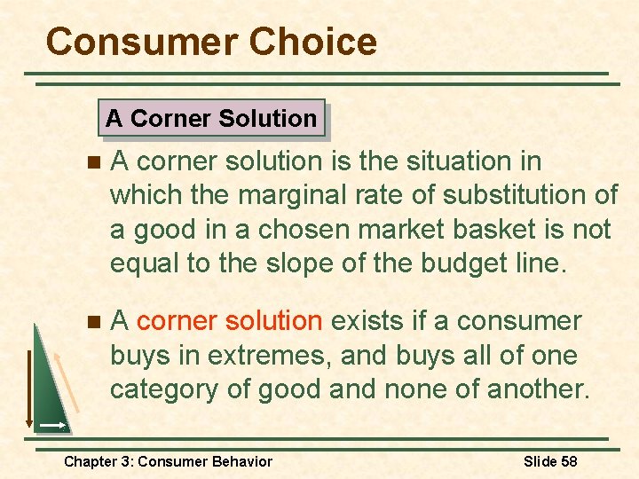 Consumer Choice A Corner Solution n A corner solution is the situation in which