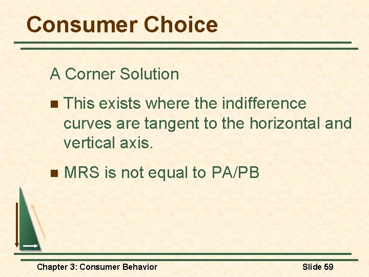 Consumer Choice A Corner Solution n This exists where the indifference curves are tangent