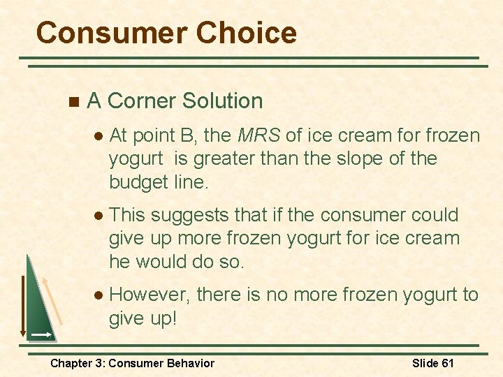Consumer Choice n A Corner Solution l At point B, the MRS of ice