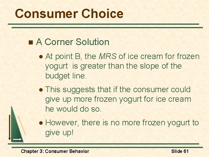 Consumer Choice n A Corner Solution l At point B, the MRS of ice Consumer Choice n A Corner Solution l At point B, the MRS of ice