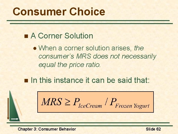 Consumer Choice n A Corner Solution l n When a corner solution arises, the Consumer Choice n A Corner Solution l n When a corner solution arises, the