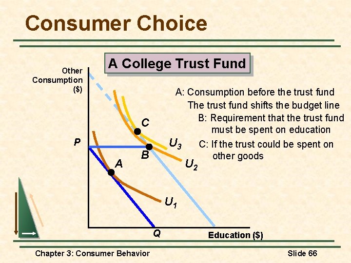 Consumer Choice Other Consumption ($) A College Trust Fund A: Consumption before the trust