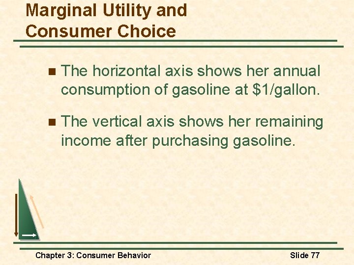 Marginal Utility and Consumer Choice n The horizontal axis shows her annual consumption of Marginal Utility and Consumer Choice n The horizontal axis shows her annual consumption of