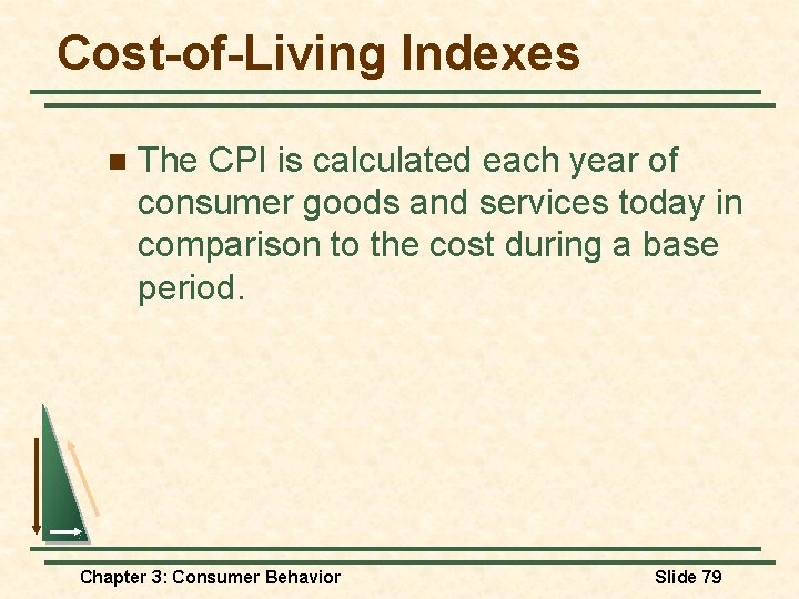 Cost-of-Living Indexes n The CPI is calculated each year of consumer goods and services Cost-of-Living Indexes n The CPI is calculated each year of consumer goods and services