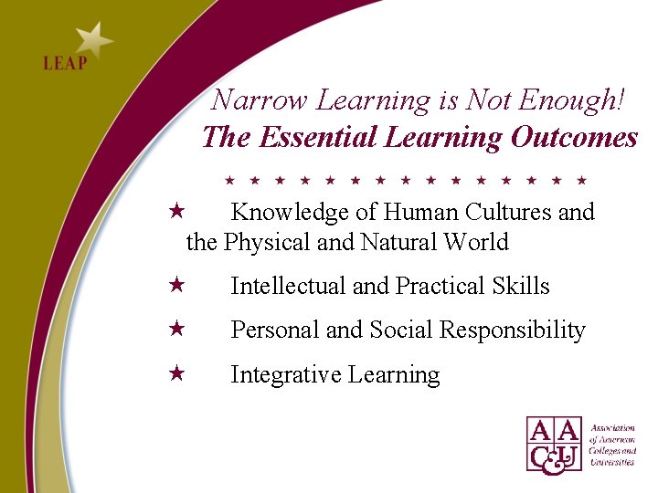 Narrow Learning is Not Enough! The Essential Learning Outcomes Knowledge of Human Cultures and Narrow Learning is Not Enough! The Essential Learning Outcomes Knowledge of Human Cultures and