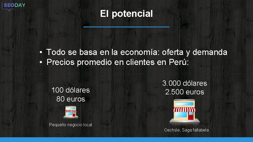 El potencial • Todo se basa en la economía: oferta y demanda • Precios