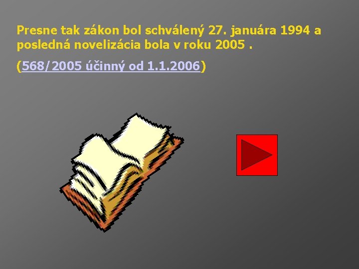 Presne tak zákon bol schválený 27. januára 1994 a posledná novelizácia bola v roku