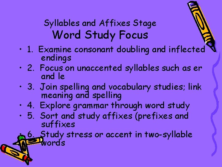 Syllables and Affixes Stage Word Study Focus • 1. Examine consonant doubling and inflected