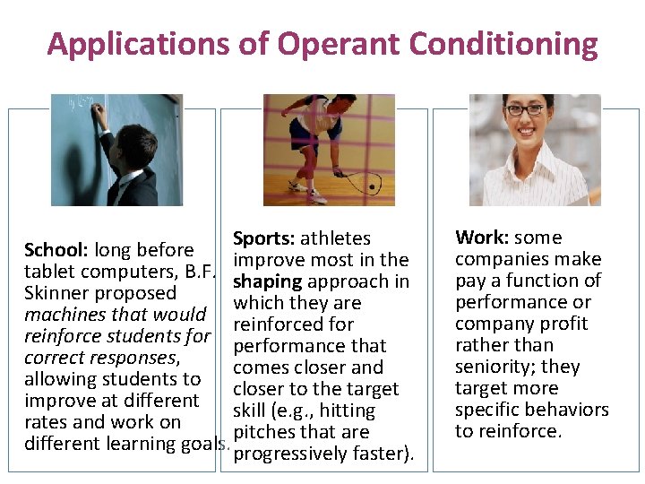 Applications of Operant Conditioning Sports: athletes School: long before improve most in the tablet