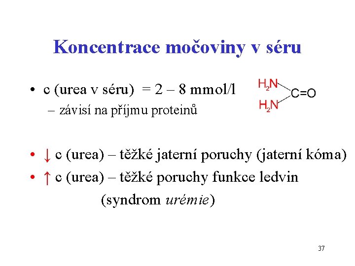 Koncentrace močoviny v séru • c (urea v séru) = 2 – 8 mmol/l