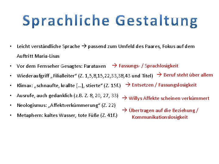  • Leicht verständliche Sprache passend zum Umfeld des Paares, Fokus auf dem Auftritt