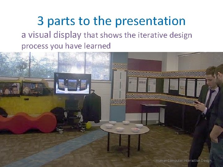 3 parts to the presentation a visual display that shows the iterative design process