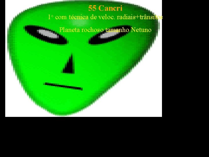 55 Cancri 1 o com técnica de veloc. radiais+trânsitos Planeta rochoso tamanho Netuno 