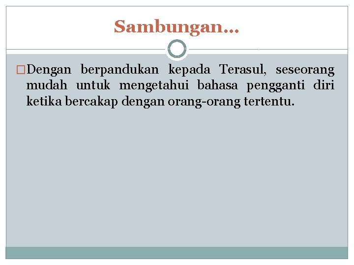 Sambungan… �Dengan berpandukan kepada Terasul, seseorang mudah untuk mengetahui bahasa pengganti diri ketika bercakap