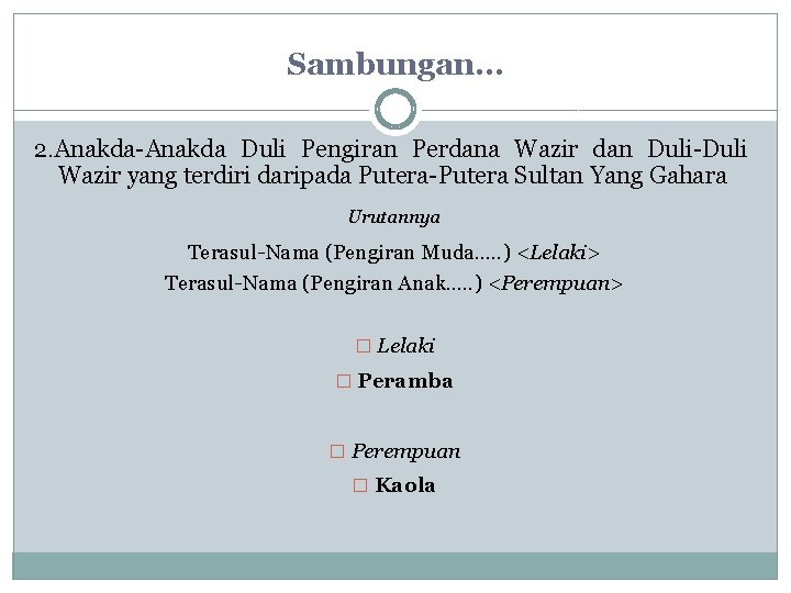 Sambungan… 2. Anakda-Anakda Duli Pengiran Perdana Wazir dan Duli-Duli Wazir yang terdiri daripada Putera-Putera Sambungan… 2. Anakda-Anakda Duli Pengiran Perdana Wazir dan Duli-Duli Wazir yang terdiri daripada Putera-Putera