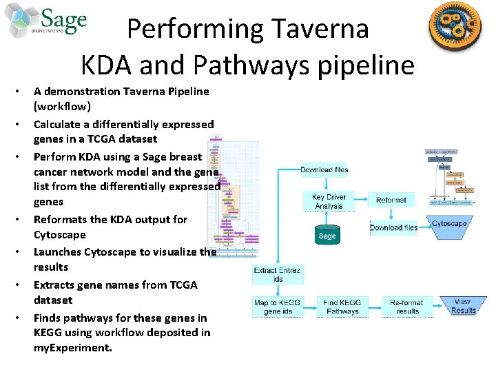 Performing Taverna KDA and Pathways pipeline • • A demonstration Taverna Pipeline (workflow) Calculate