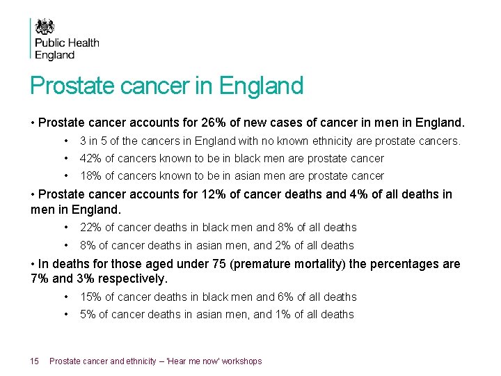 Prostate cancer in England • Prostate cancer accounts for 26% of new cases of