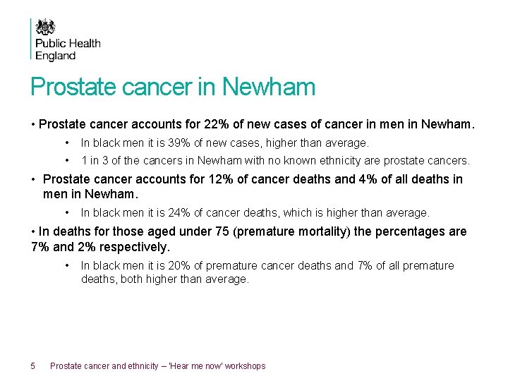 Prostate cancer in Newham • Prostate cancer accounts for 22% of new cases of